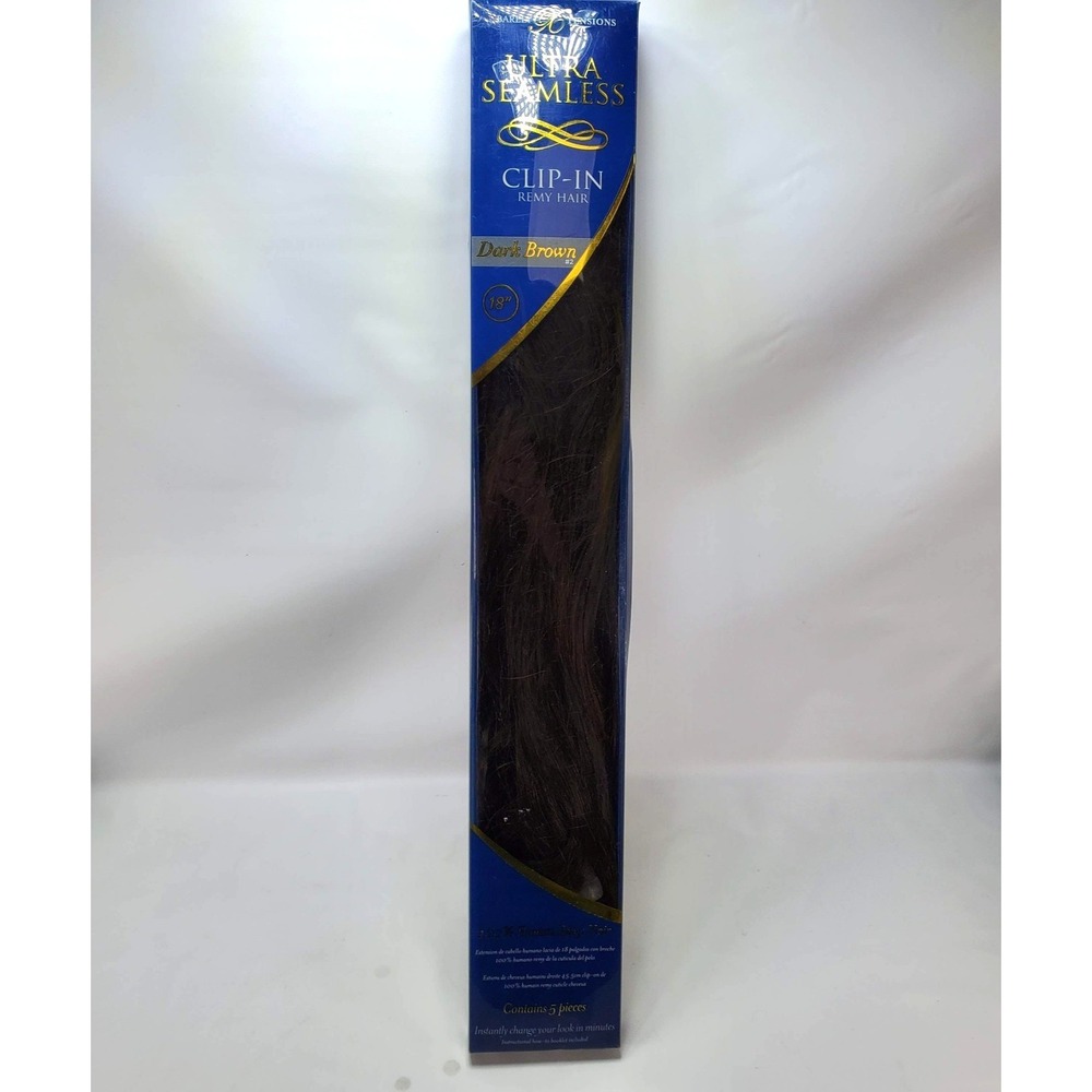 Hair Extensions Barely Xtensions Ultra Seamless Dark Brown 18" Clip In Remy Hair